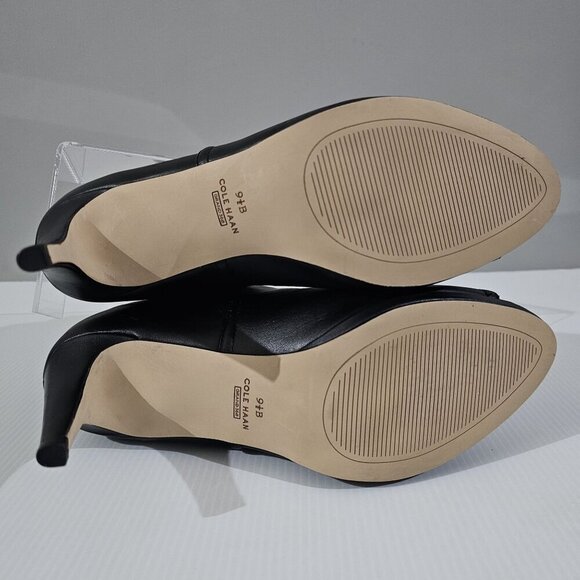 NEW Cole Haan Jones Ankle Bootie Womens 9.5 Black Leather Peep Toe Heel Shootie - Picture 11 of 13